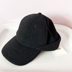 UGG FOR MEN Black Wool Blend Earflap Trim Baseball Cap Warm Hat Size S/M NWT $75